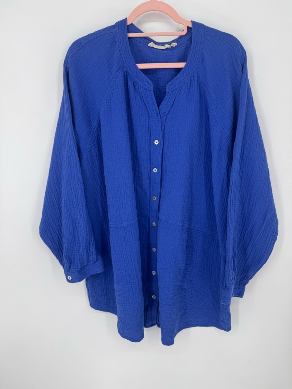 Soft Surroundings Women's Blue Gauze Button Down 100% Cotton Top Plus Size 3X